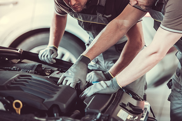 2 mechanics under the hood of the car